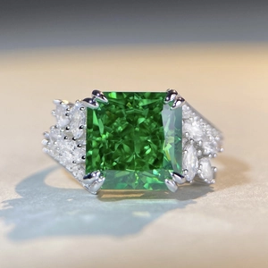 Luxury S925 sterling silver ring featuring a large radiant emerald and sparkling cubic zirconia