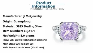 Macro detail of a 5ct lavender radiant cut gemstone set in 925 sterling silver band