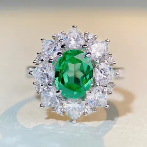 Bague Halo Cœur en Argent Sterling 925 avec Zirconia Vert Paraïba pour Femme Bijoux de Luxe Style Œuf de Pigeon Cadeau de Mariage