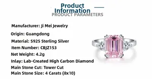 Macro shot of 4ct pink rectangular-cut carbon diamond on a S925 sterling silver ring