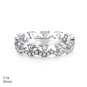 Macro detail of S925 silver crown ring with zircon pave and 4.5mm height dimension
