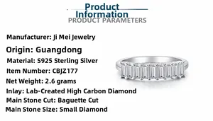 Detail of S925 sterling silver band ring showing baguette cut carbon diamonds and 2.6g weight