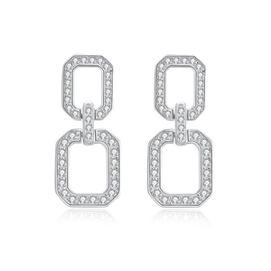 Sparkling S925 sterling silver geometric double rectangle drop earrings with cubic zirconia
