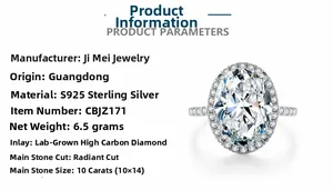 Detailed specifications of S925 sterling silver ring with 10 carat radiant cut diamond