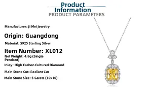 Macro shot of a 5 carat radiant cut yellow carbon diamond pendant in S925 silver