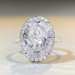 10 carat oval halo ring with radiant ice flower cut and sparkling pavé band