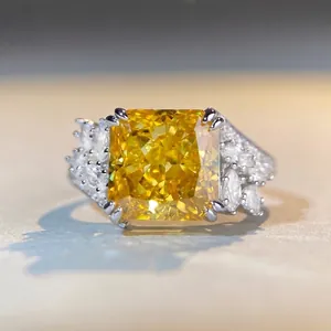 Luxury Radiant Cut Rectangle Rhinestone Ring 925 Sterling Silver Square Colorful Gemstone Engagement Wedding Band Women Jewelry