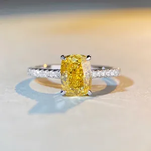 Luxurious 925 Sterling Silver Radiant Cut Zirconia Ring Radiant Yellow Pink Blue Gemstone Geometric Fashion Jewelry For Women
