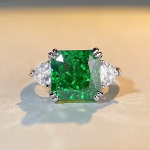 925 Sterling Silver Three Stone Zirconia Ring Elegant Square Radiant Cut Geometric Fashion Jewelry Finger Ring For Women