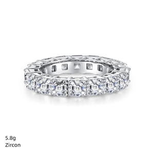 Macro shot of 4mm full eternity ring with square cut zircons in S925 sterling silver