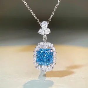 S925 Sterlingsilber Quadratischer Radiant-Schliff Strass Anhänger Halskette Für Damen Luxus High Carbon Edelstein Schlüsselbein Kette