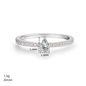Detailed view of S925 silver ring with 5.4x3.4mm pear-cut zircon and micro-pavé setting