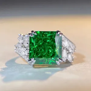 S925 Sterling Silver Radiant Cut Zircon Ring For Women Elegant Square Emerald Green Pink Blue Yellow Gemstone Party Jewelry