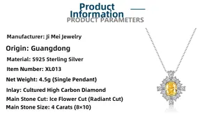 Détails du collier en argent S925 avec diamant jaune 4ct à haute teneur en carbone
