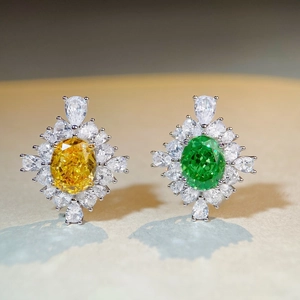 S925 sterling silver necklaces with yellow and green oval cut diamond zircons