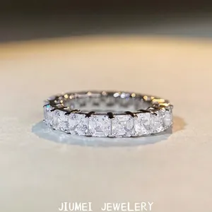 925 Sterling Silver Asscher Cut Zirconia Eternity Ring For Women Pave Square Band Premium Stackable Jewelry Finger Ring Gift
