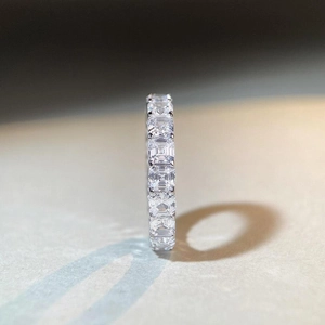 Elegant S925 sterling silver Asscher cut full eternity band with sparkling diamonds