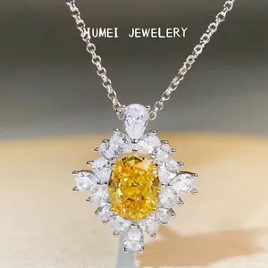 Collier Pendentif en Argent Sterling 925 Zirconia pour Femmes Pierre Ovale Luxueuse Grappe de Fleurs Bijoux Mariage
