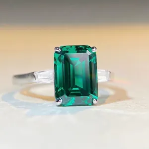S925 Sterling Silver Emerald Cut Square Ring For Women Luxury Rhinestone Wedding Engagement Jewelry Emerald Green White Pink