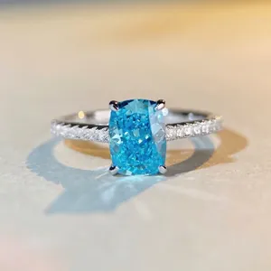 Elegant 925 Sterling Silver Radiant Cut Zirconia Ring For Women Luxury Blue Yellow Pink Stone Classic Engagement Jewelry Ring