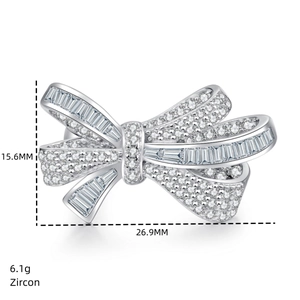 Detailed size chart of bow ring with 26.9mm width and zircon stone weight 6.1g