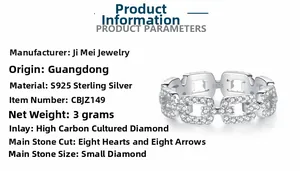 Detail of S925 sterling silver chain ring showing S925 hallmark and cubic zirconia stones