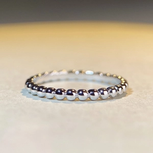 Minimalist S925 sterling silver beaded ring with irregular polished metal balls design