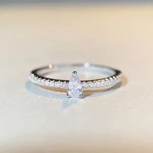 S925 Sterling Silver Water Drop Ring For Women Minimalist Elegant Pear Cut Zirconia Pave Finger Ring Daily Commute Jewelry