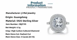 Macro detail of S925 silver ring featuring 4ct radiant cut high carbon diamond specs