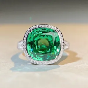 Luxury 925 Sterling Silver Ring Paraiba Green Blue Cushion Cut Zirconia Halo Ring For Women Fashion Engagement Jewelry Gift
