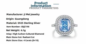 Detailed macro of 4-carat radiant cut blue high carbon diamond in S925 sterling silver