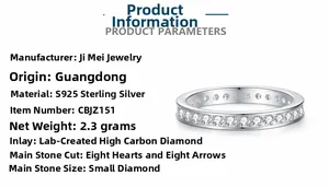Spécifications détaillées de la bague en argent 925 avec pavage de diamants de synthèse