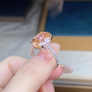 Macro shot of 6 carat oval champagne gemstone ring with S925 sterling silver stamp