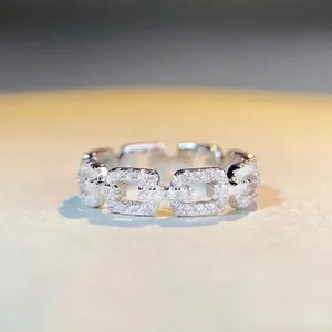 925 Sterling Silver Pave Zirconia Chain Ring Pig Nose Design Fashion Versatile Finger Ring Jewelry For Women Gift