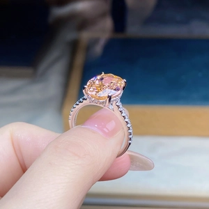 Macro shot of S925 sterling silver ring with large oval champagne gemstone and S925 engraving