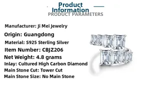 Detail of adjustable S925 sterling silver ring featuring double row square high carbon diamonds