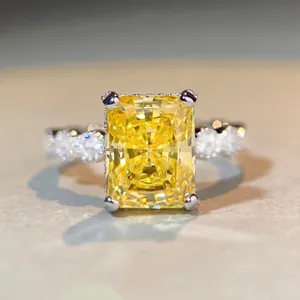 Elegant 925 Sterling Silver Radiant Cut Zirconia Ring For Women Luxurious Four Claw Yellow White Pink Stone Jewelry
