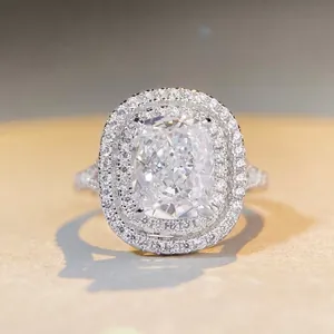 925 Sterling Silver Radiant Cut Zirconia Ring Double Halo Pavé Band Luxurious Engagement Wedding Jewelry For Women