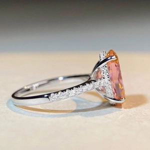Elegant S925 sterling silver ring featuring a 6-carat rectangle pink sapphire main stone