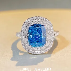 925 Sterling Silver Double Halo Radiant Cut Zirconia Ring Luxurious Cushion Geometric Finger Jewelry For Women Wedding Party Gift