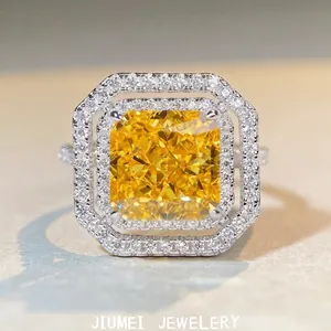 Bague en Argent Sterling S925 de Luxe Taille Radiant Zirconia Élégant Double Halo Bijoux de Fiançailles Carrés pour Femmes Mariage Fête