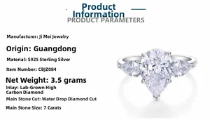 Detailed macro view of pear-cut 7-carat high carbon diamond ring in S925 silver
