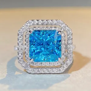 Luxury 925 Sterling Silver Radiant Cut Double Halo Zirconia Engagement Ring For Women Electroplated Banquet Jewelry