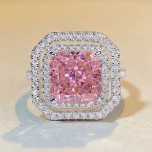 Luxurious 925 Sterling Silver Zirconia Ring For Women Radiant Cut Cushion Square Pink Yellow Blue Halo Ring Fashion Jewelry
