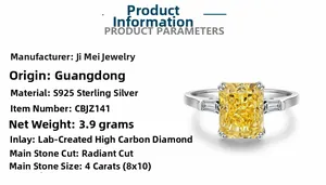 Detailansicht eines S925 Silberrings mit 4kt gelbem Radiant-Schliff Diamanten