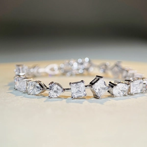 S925 Sterling Silber Tennisarmband mit Moissanit und Zirkonia in verschiedenen Formen