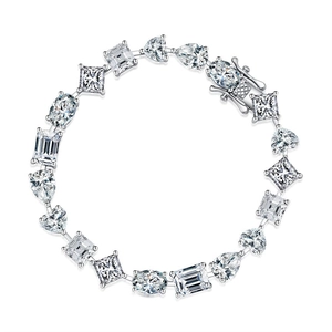 S925 Silber Tennisarmband mit Moissanit-Steinen in verschiedenen Schliffen, Platinierung