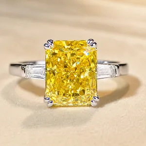 Eleganter 925 Sterlingsilber Radiant-Schliff Strass Ring Drei-Steine-Stil Rechteckig Geometrischer Schmuck Für Damen Party