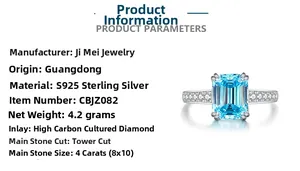 Macro detail of 4-carat emerald cut blue aquamarine high carbon diamond on S925 silver ring