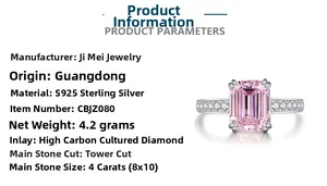 Makroaufnahme von 4ct Smaragdschliff Pink Labor-Diamantring aus S925 Sterling Silber